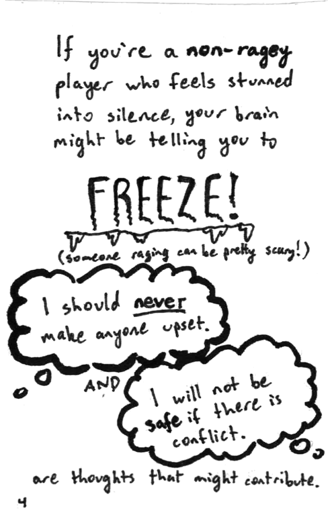 Page 4 of the zine, addressing players who freeze during conflict.